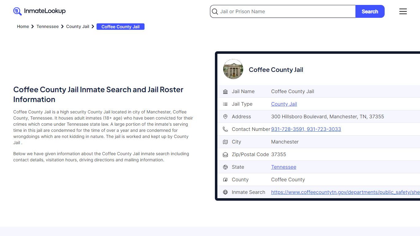 Coffee County Jail Inmate Search and Jail Roster Information